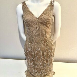 Elegant Beaded Tan Dress